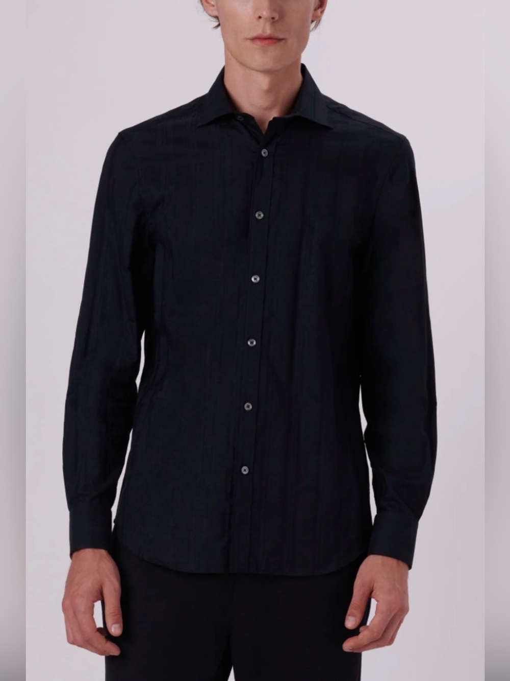 Bugatchi  Plaid Jacquard Shape Fit Long Sleeve Shirt, Size L, Color Black